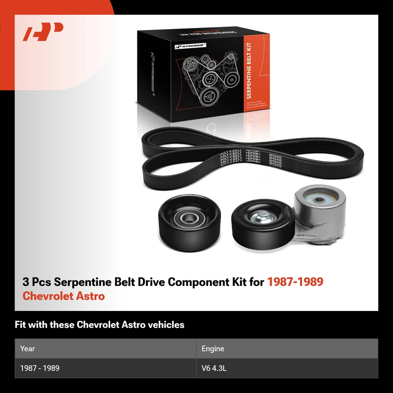 3 Pcs Serpentine Belt Drive Component Kit for 1987-1989 Chevrolet Astro