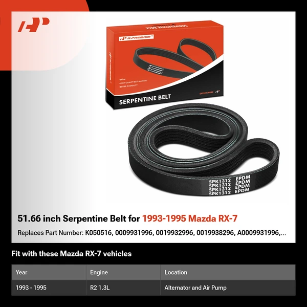 51.66 inch Serpentine Belt for 1993-1995 Mazda RX-7