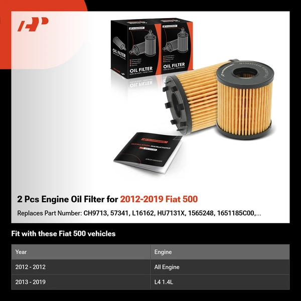 2 Pcs Engine Oil Filter for 2012-2019 Fiat 500