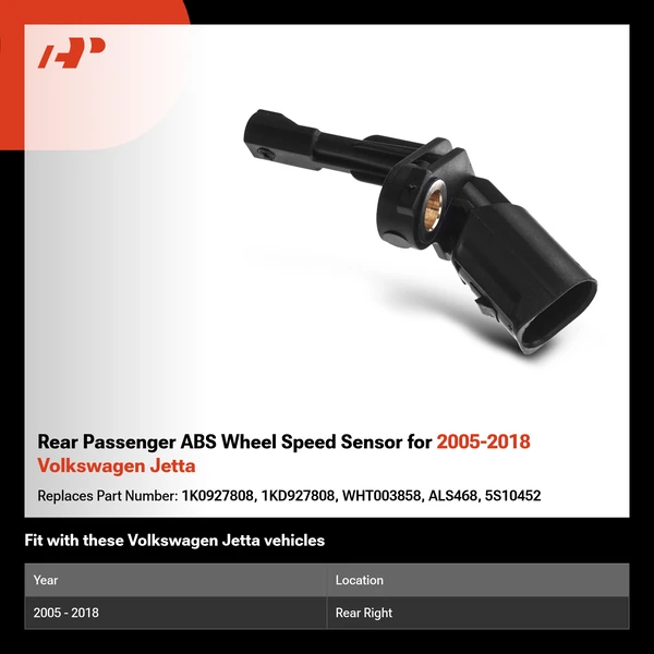 Rear Passenger ABS Wheel Speed Sensor for 2005-2018 Volkswagen Jetta