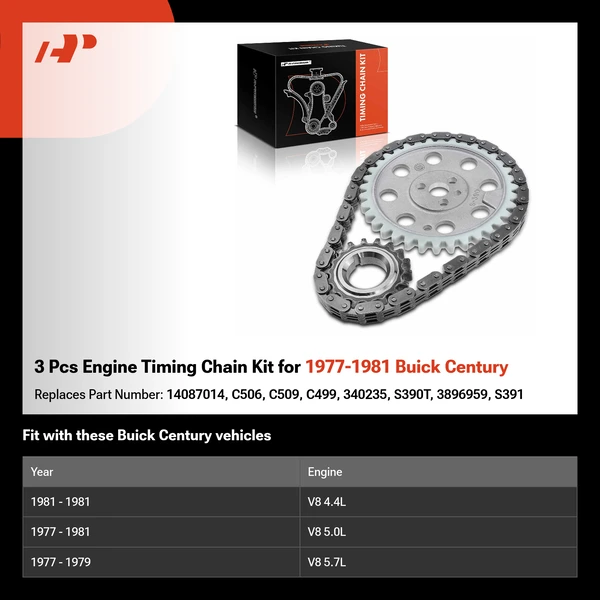 3 Pcs Engine Timing Chain Kit for 1977-1981 Buick Century