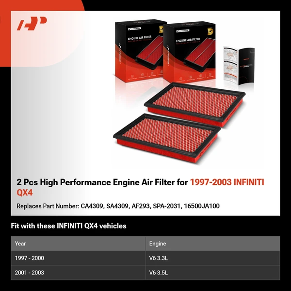 2 Pcs High Performance Engine Air Filter for 1997-2003 INFINITI QX4