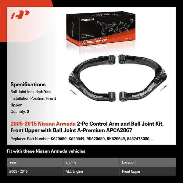 2005-2015 Nissan Armada 2-Pc Control Arm and Ball Joint Kit, Front Upper with Ball Joint A-Premium APCA2867