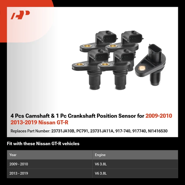 4 Pcs Camshaft & 1 Pc Crankshaft Position Sensor for 2009-2010 2013-2019 Nissan GT-R