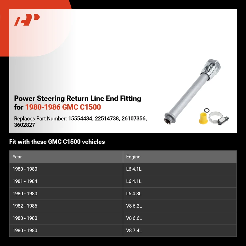 Power Steering Return Line End Fitting for 1980-1986 GMC C1500
