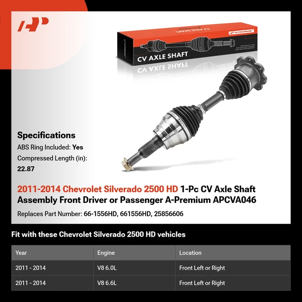 2011-2014 Chevrolet Silverado 2500 HD 1-Pc CV Axle Shaft Assembly Front Driver or Passenger A-Premium APCVA046