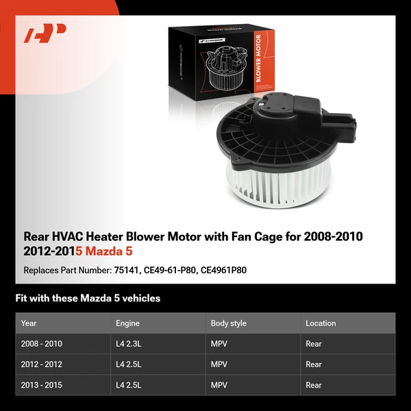 Rear HVAC Heater Blower Motor with Fan Cage for 2008-2010 2012-2015 Mazda 5