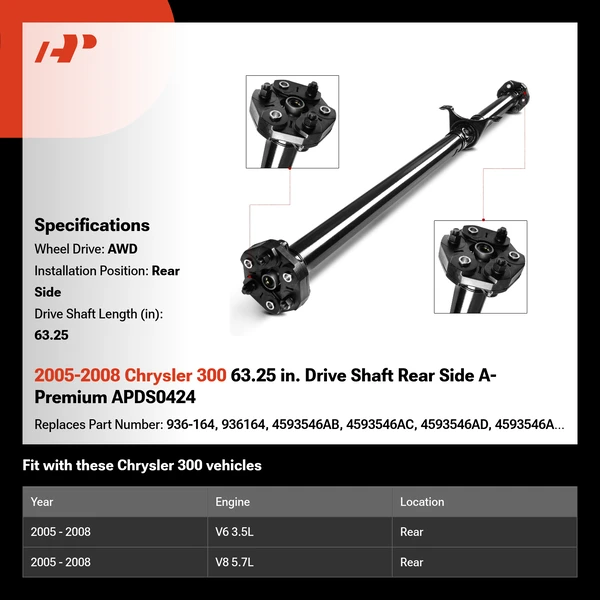 2005-2008 Chrysler 300 63.25 in. Drive Shaft Rear Side A-Premium APDS0424