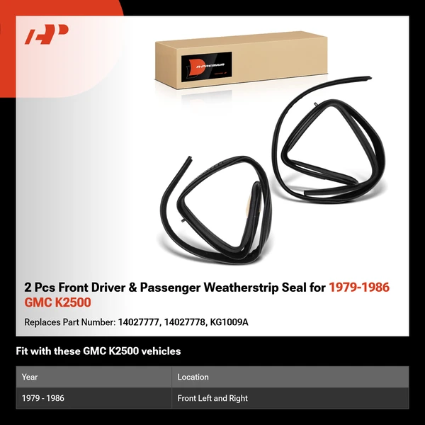 2 Pcs Front Driver & Passenger Weatherstrip Seal for 1979-1986 GMC K2500