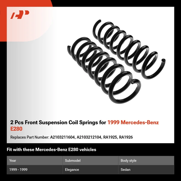2 Pcs Front Suspension Coil Springs for 1999 Mercedes-Benz E280