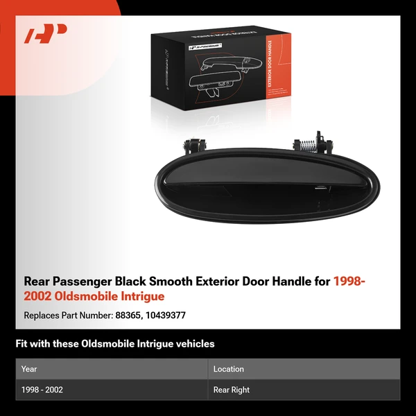 Rear Passenger Black Smooth Exterior Door Handle for 1998-2002 Oldsmobile Intrigue