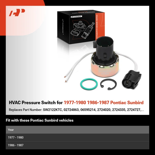 HVAC Pressure Switch for 1977-1980 1986-1987 Pontiac Sunbird