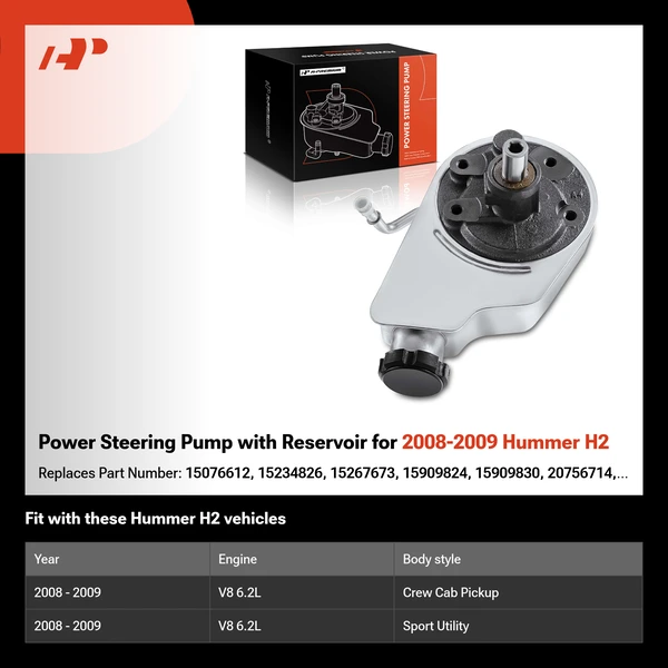 Power Steering Pump with Reservoir for 2008-2009 Hummer H2