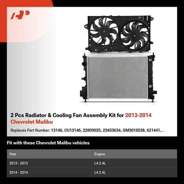 2 Pcs Radiator & Cooling Fan Assembly Kit for 2013-2014 Chevrolet Malibu