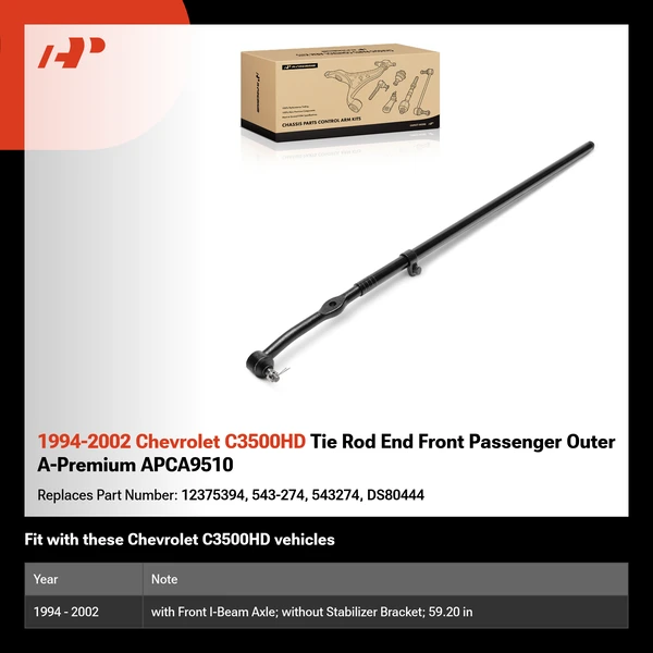 1994-2002 Chevrolet C3500HD Tie Rod End Front Passenger Outer A-Premium APCA9510