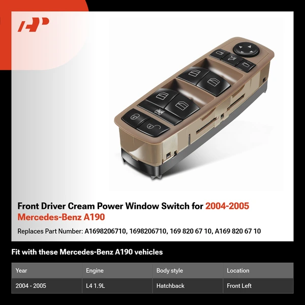 Front Driver Cream Power Window Switch for 2004-2005 Mercedes-Benz A190