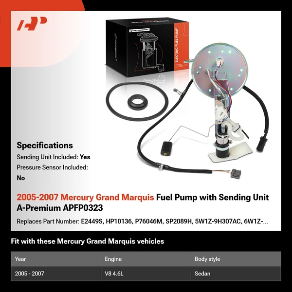 2005-2007 Mercury Grand Marquis Fuel Pump with Sending Unit A-Premium APFP0323