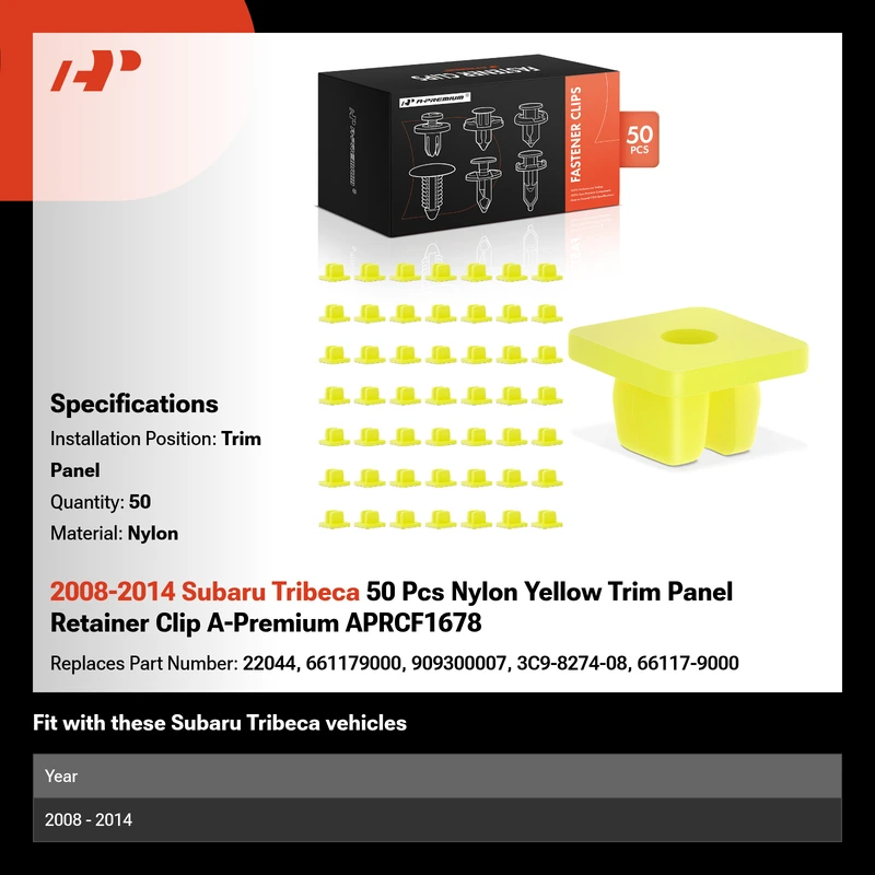 2008-2014 Subaru Tribeca 50 Pcs Nylon Yellow Trim Panel Retainer Clip A-Premium APRCF1678