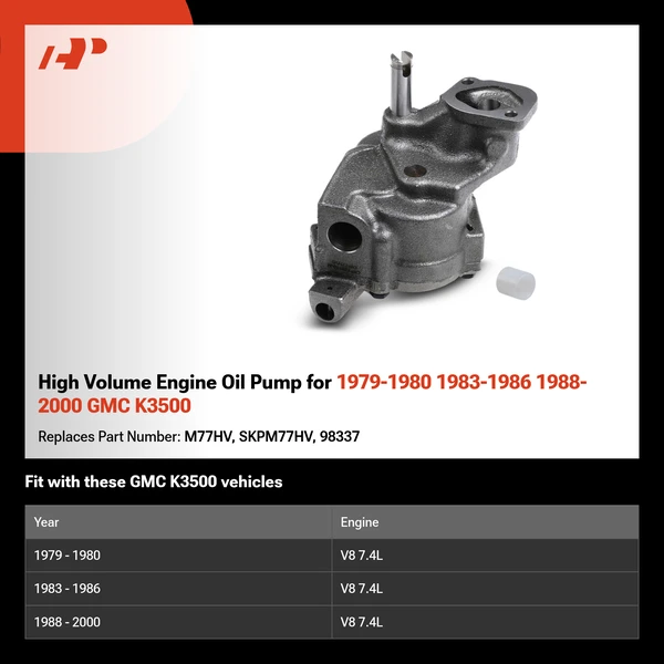 High Volume Engine Oil Pump for 1979-1980 1983-1986 1988-2000 GMC K3500