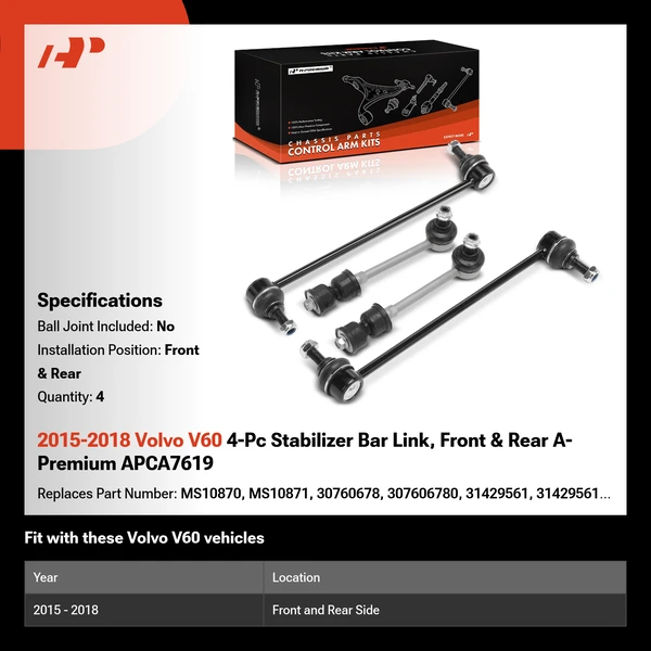 2015-2018 Volvo V60 4-Pc Stabilizer Bar Link, Front & Rear A-Premium APCA7619