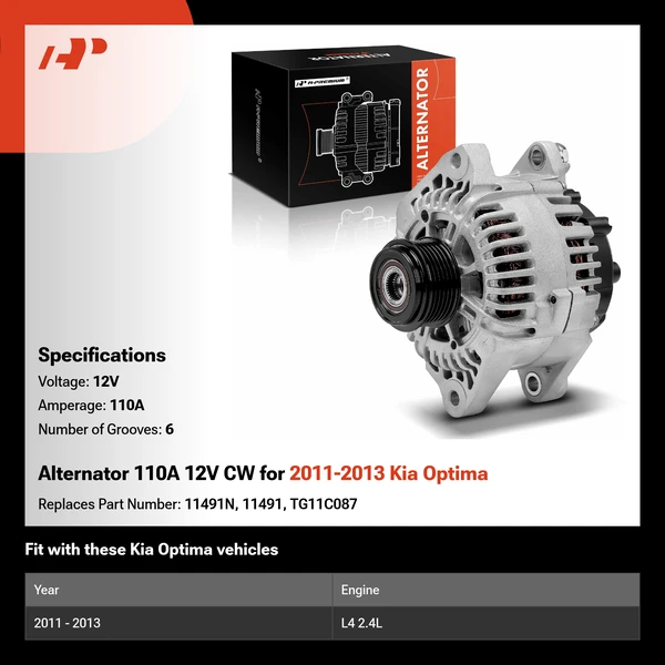 Alternator 110A 12V CW for 2011-2013 Kia Optima