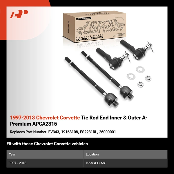 1997-2013 Chevrolet Corvette Tie Rod End Inner & Outer A-Premium APCA2315