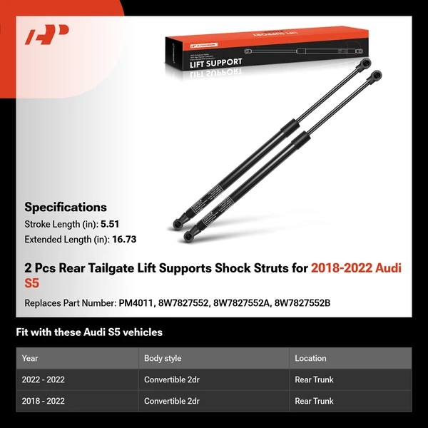 2 Pcs Rear Tailgate Lift Supports Shock Struts for 2018-2022 Audi S5