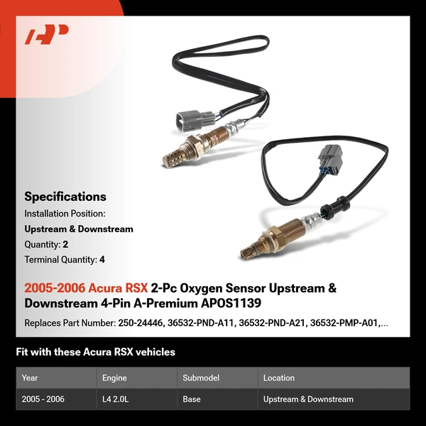 2005-2006 Acura RSX 2-Pc Oxygen Sensor Upstream & Downstream 4-Pin A-Premium APOS1139