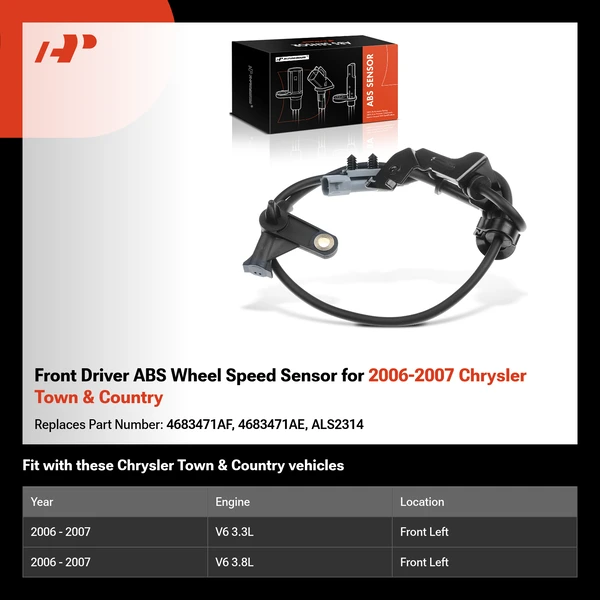 Front Driver ABS Wheel Speed Sensor for 2006-2007 Chrysler Town & Country