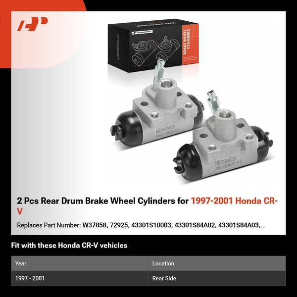 2 Pcs Rear Drum Brake Wheel Cylinders for 1997-2001 Honda CR-V