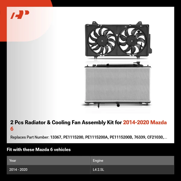 2 Pcs Radiator & Cooling Fan Assembly Kit for 2014-2020 Mazda 6