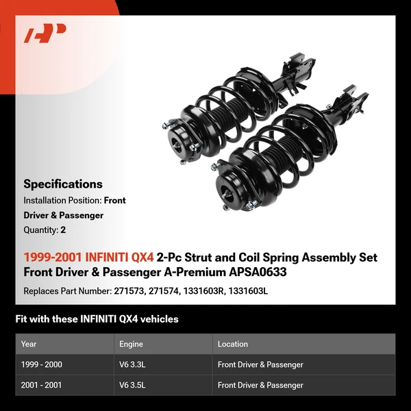 1999-2001 INFINITI QX4 2-Pc Strut and Coil Spring Assembly Set Front Driver & Passenger A-Premium APSA0633