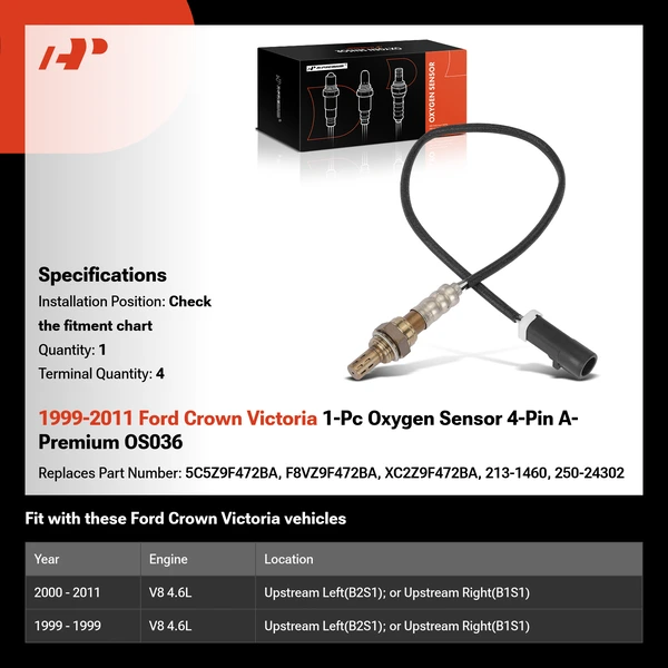 1999-2011 Ford Crown Victoria 1-Pc Oxygen Sensor 4-Pin A-Premium OS036