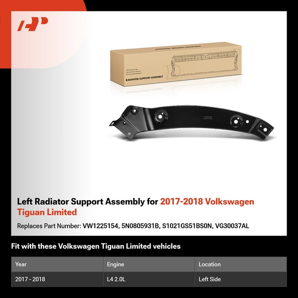 Left Radiator Support Assembly for 2017-2018 Volkswagen Tiguan Limited