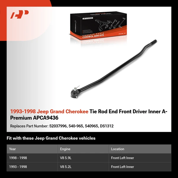 1993-1998 Jeep Grand Cherokee Tie Rod End Front Driver Inner A-Premium APCA9436