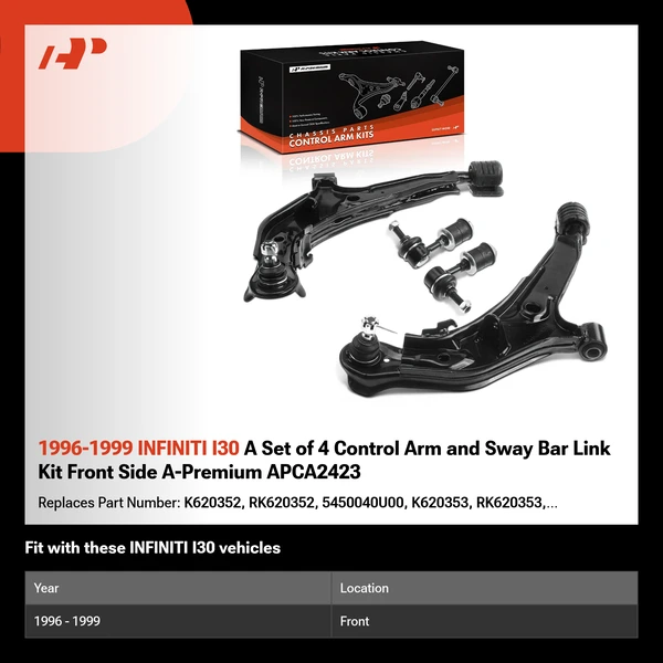 1996-1999 INFINITI I30 A Set of 4 Control Arm and Sway Bar Link Kit Front Side A-Premium APCA2423
