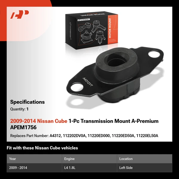2009-2014 Nissan Cube 1-Pc Transmission Mount A-Premium APEM1756