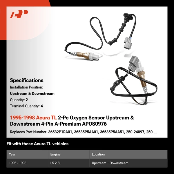 1995-1998 Acura TL 2-Pc Oxygen Sensor Upstream & Downstream 4-Pin A-Premium APOS0976