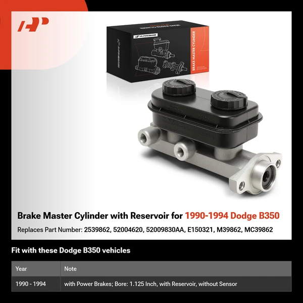 Brake Master Cylinder with Reservoir for 1990-1994 Dodge B350