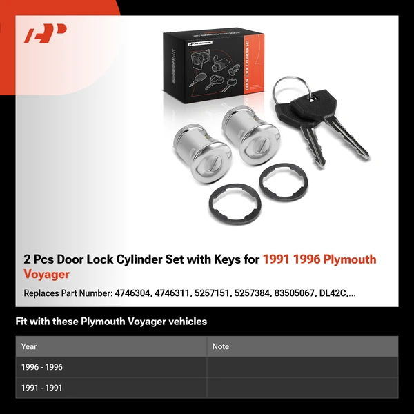 2 Pcs Door Lock Cylinder Set with Keys for 1991 1996 Plymouth Voyager