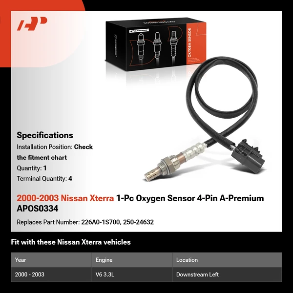 2000-2003 Nissan Xterra 1-Pc Oxygen Sensor 4-Pin A-Premium APOS0334