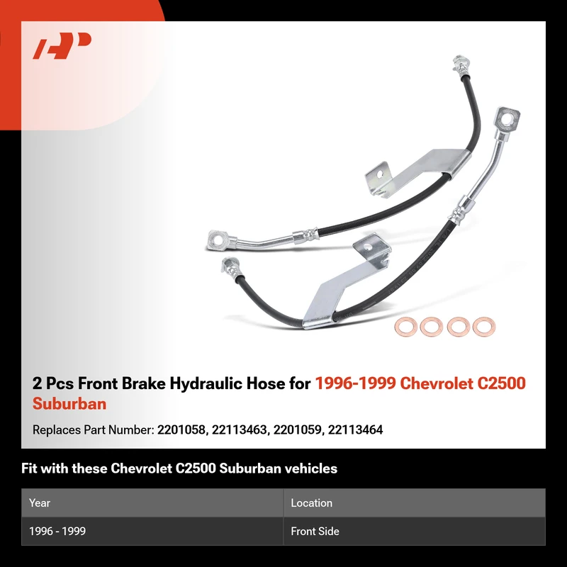 2 Pcs Front Brake Hydraulic Hose for 1996-1999 Chevrolet C2500 Suburban