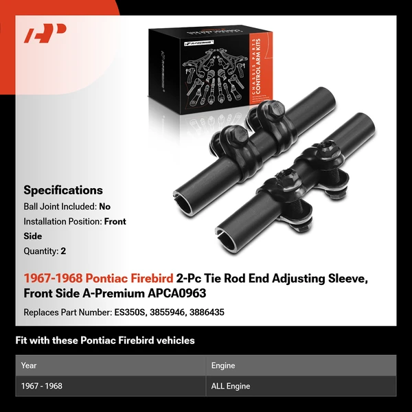 1967-1968 Pontiac Firebird 2-Pc Tie Rod End Adjusting Sleeve, Front Side A-Premium APCA0963