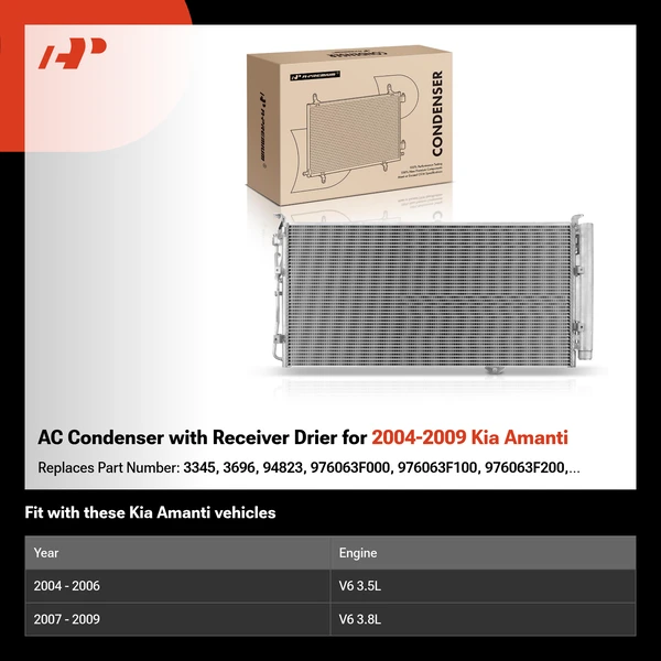 AC Condenser with Receiver Drier for 2004-2009 Kia Amanti