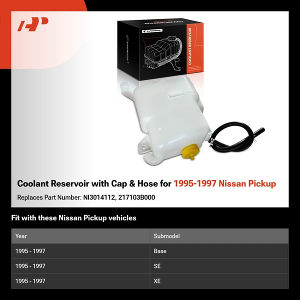 Coolant Reservoir with Cap & Hose for 1995-1997 Nissan Pickup
