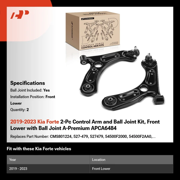 2019-2023 Kia Forte 2-Pc Control Arm and Ball Joint Kit, Front Lower with Ball Joint A-Premium APCA6484