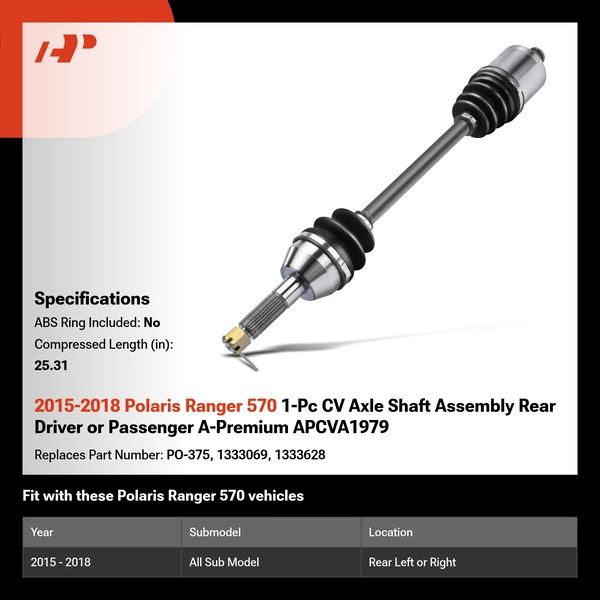 2015-2018 Polaris Ranger 570 1-Pc CV Axle Shaft Assembly Rear Driver or Passenger A-Premium APCVA1979