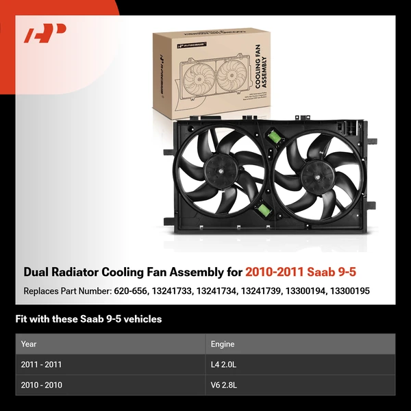 Dual Radiator Cooling Fan Assembly for 2010-2011 Saab 9-5