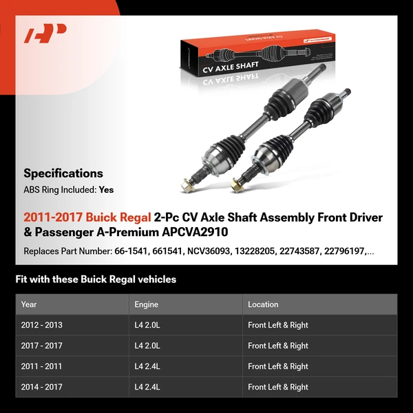 2011-2017 Buick Regal 2-Pc CV Axle Shaft Assembly Front Driver & Passenger A-Premium APCVA2910