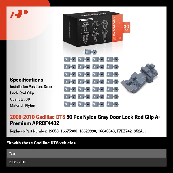 2006-2010 Cadillac DTS 30 Pcs Nylon Gray Door Lock Rod Clip A-Premium APRCF4482